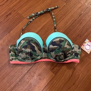 OP Ocean Pacific padded halter camo bikini top M